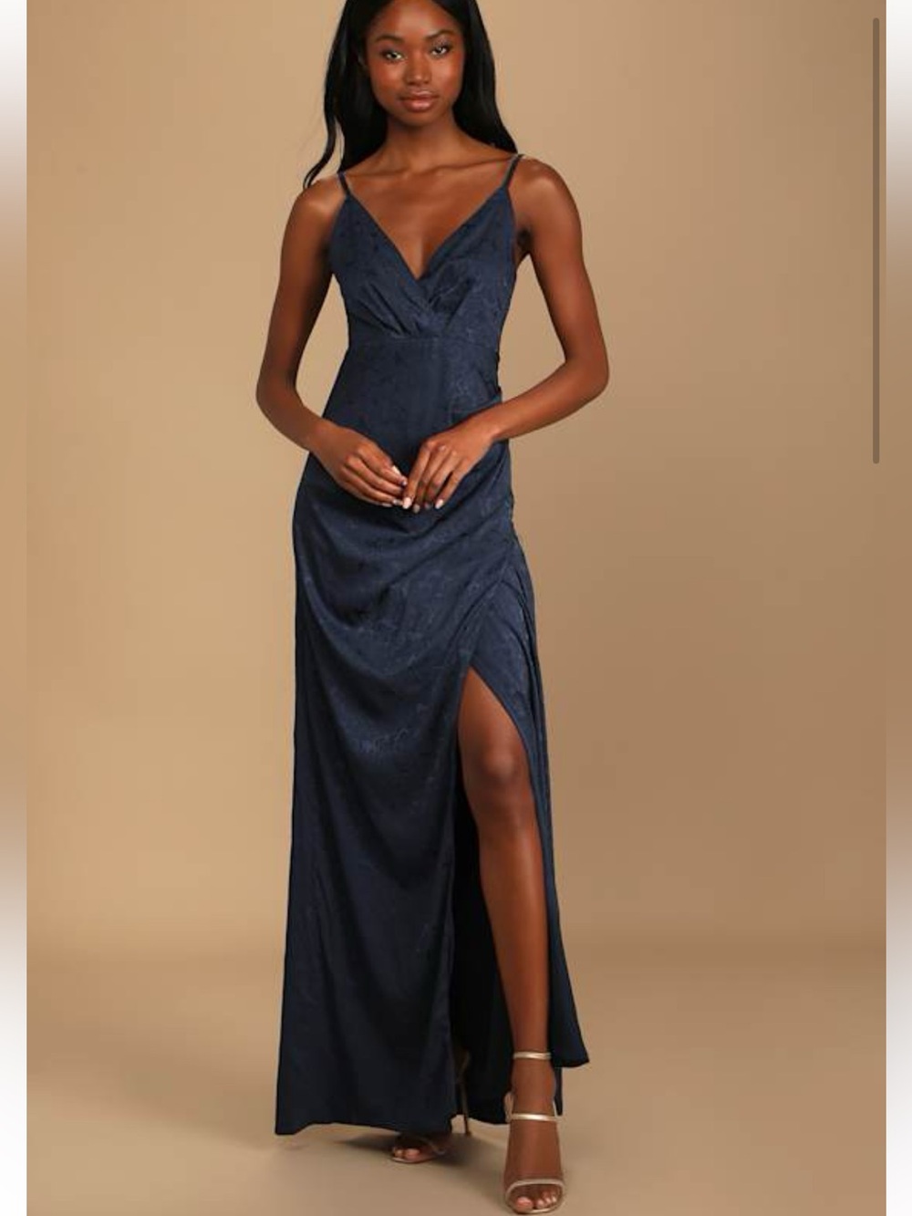 Lulu's Navy Satin Maxi Slip Dress